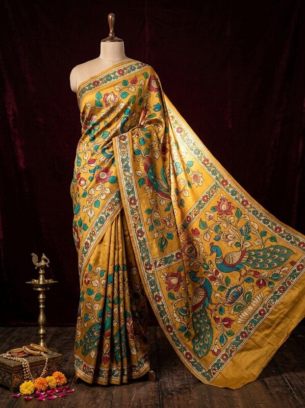 Hand-painted peacock saree